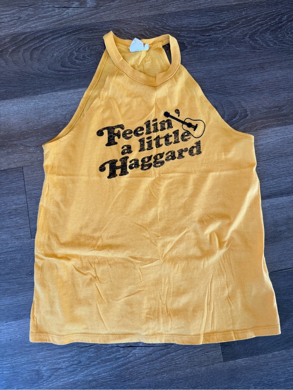 Yellow Graphic Halter Tank "Feelin' a little Haggard"